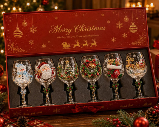 Christmas 3D Wine Glass Set – 6-Piece Holiday Goblet Gift Box for Festive Parties & Entertaining