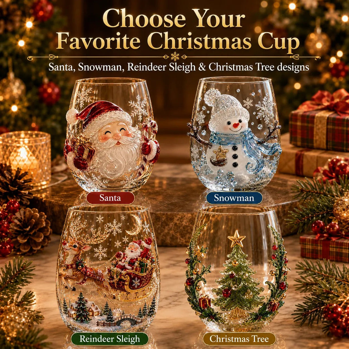 Christmas 3D Wine Glass Set – 6-Piece Holiday Goblet Gift Box for Festive Parties & Entertaining