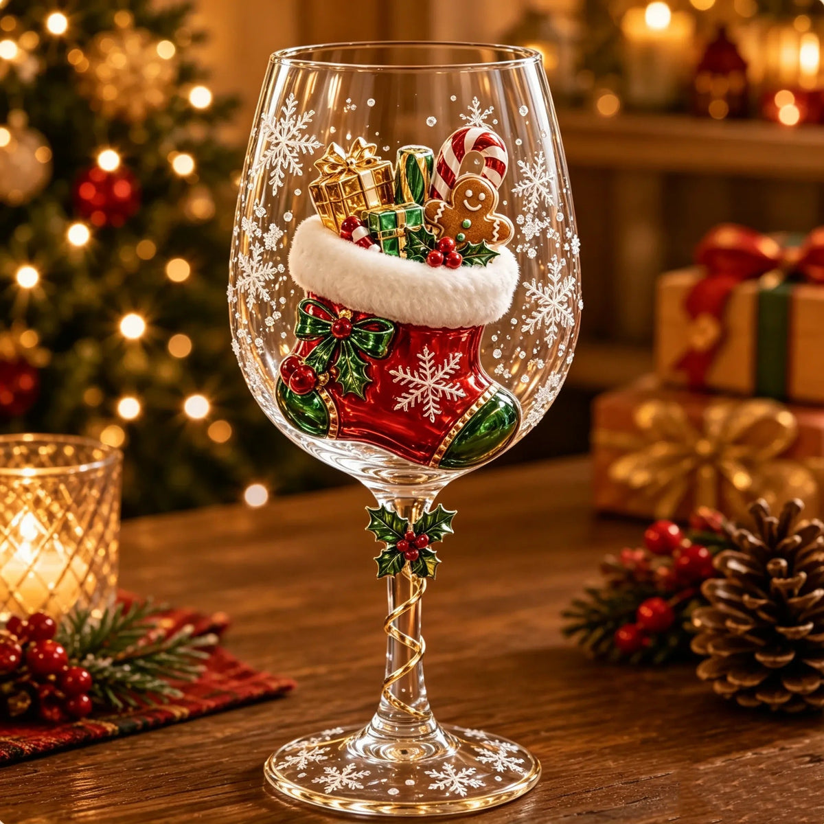 Christmas 3D Wine Glass Set – 6-Piece Holiday Goblet Gift Box for Festive Parties & Entertaining