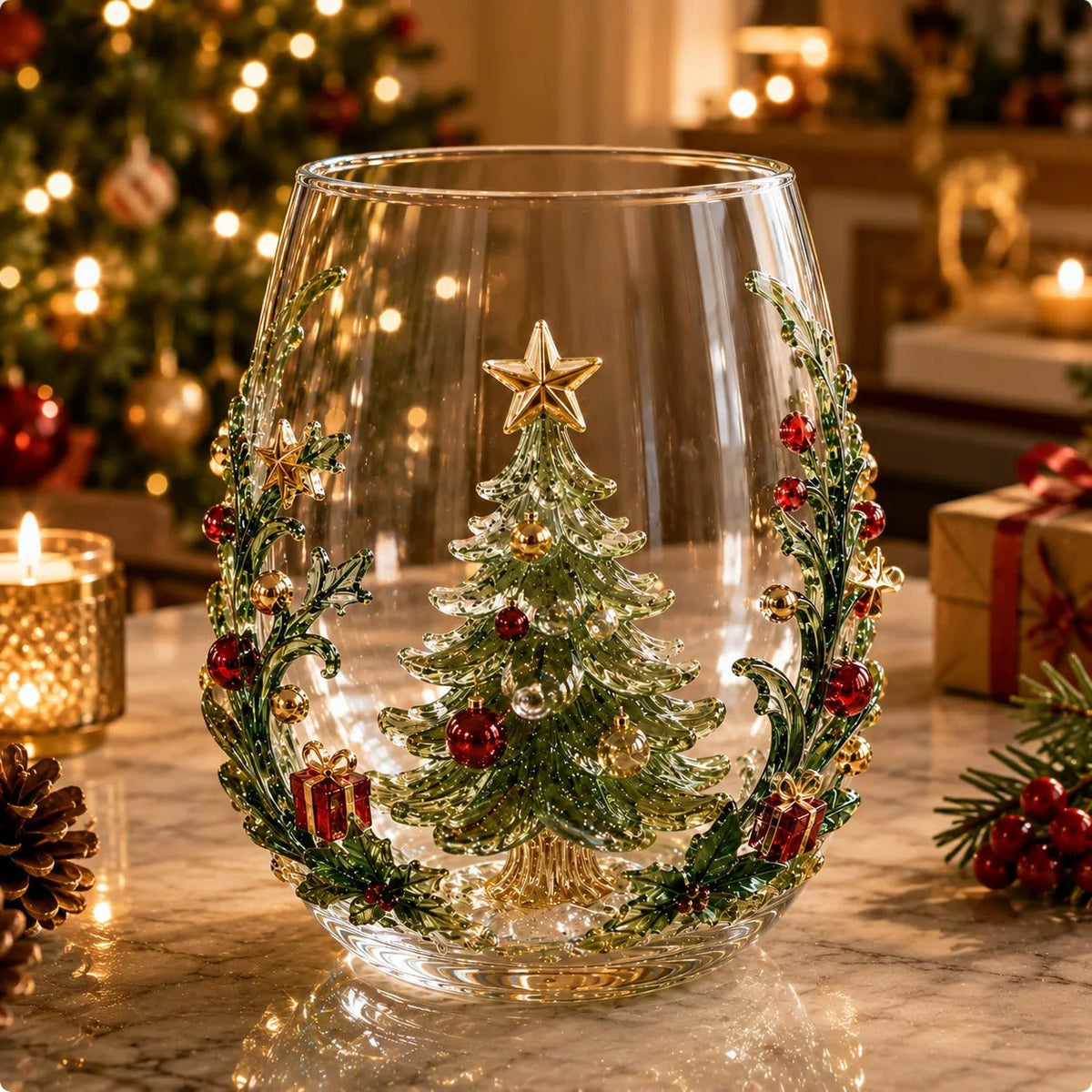 Christmas 3D Wine Glass Set – 6-Piece Holiday Goblet Gift Box for Festive Parties & Entertaining