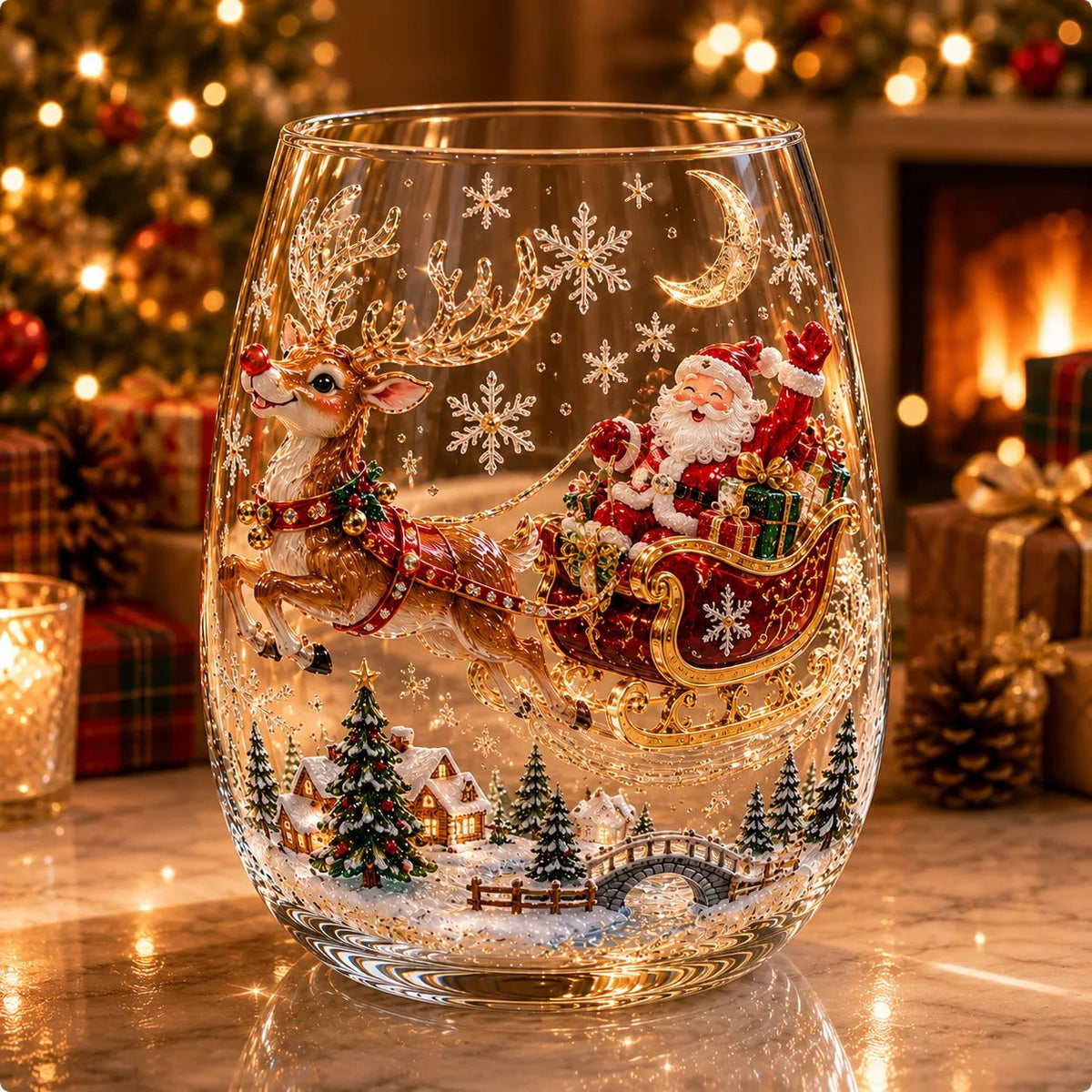 Christmas 3D Wine Glass Set – 6-Piece Holiday Goblet Gift Box for Festive Parties & Entertaining